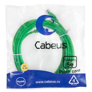 Патч-корд U/UTP кат.5E PC-UTP-RJ45-Cat.5e-5m-GN 2xRJ45/8p8c неэкранир. PVC 5м зел. Cabeus 7457c