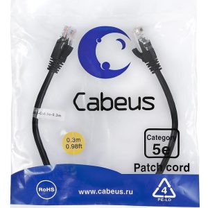 Патч-корд U/UTP кат.5E PC-UTP-RJ45-Cat.5e-0.3m-BK 2xRJ45/8p8c неэкранир. PVC 0.3м черн. Cabeus 7658c
