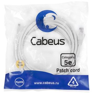 Патч-корд U/UTP кат.5E PC-UTP-RJ45-Cat.5e-5m-WH 2xRJ45/8p8c неэкранир. PVC 5м бел. Cabeus 7687c