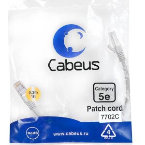 Патч-корд F/UTP кат.5E PC-FTP-RJ45-Cat.5e-0.3m 2xRJ45/8p8c экранир. PVC 0.3м сер. Cabeus 7702c