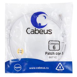 Патч-корд U/UTP кат.6 PC-UTP-RJ45-Cat.6-1.5m-WH 2xRJ45/8p8c неэкранир. PVC 1.5м бел. Cabeus 8671c