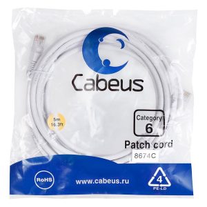 Патч-корд U/UTP кат.6 PC-UTP-RJ45-Cat.6-5m-WH 2xRJ45/8p8c неэкранир. PVC 5м бел. Cabeus 8674c