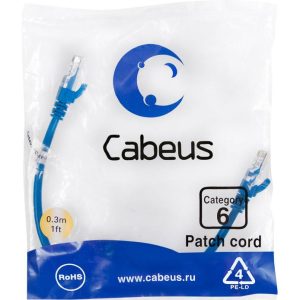 Патч-корд U/UTP кат.6 PC-UTP-RJ45-Cat.6-0.3m-BL 2xRJ45/8p8c неэкранир. PVC 0.3м син. Cabeus 8675c