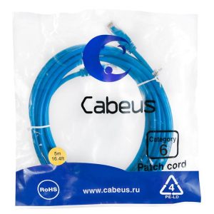 Патч-корд U/UTP кат.6 PC-UTP-RJ45-Cat.6-5m-BL 2xRJ45/8p8c неэкранир. PVC 5м син. Cabeus 8681c