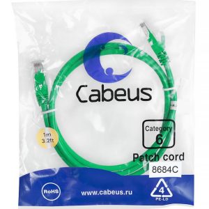 Патч-корд U/UTP кат.6 PC-UTP-RJ45-Cat.6-1m-GN 2xRJ45/8p8c неэкранир. PVC 1м зел. Cabeus 8684c
