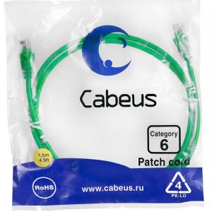 Патч-корд U/UTP кат.6 PC-UTP-RJ45-Cat.6-1.5m-GN 2xRJ45/8p8c неэкранир. PVC 1.5м зел. Cabeus 8685c