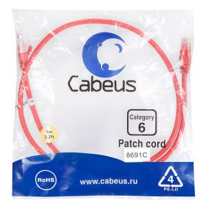 Патч-корд U/UTP кат.6 PC-UTP-RJ45-Cat.6-1m-RD 2xRJ45/8p8c неэкранир. PVC 1м красн. Cabeus 8691c