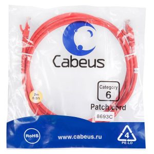 Патч-корд U/UTP кат.6 PC-UTP-RJ45-Cat.6-2m-RD 2xRJ45/8p8c неэкранир. PVC 2м красн. Cabeus 8693c