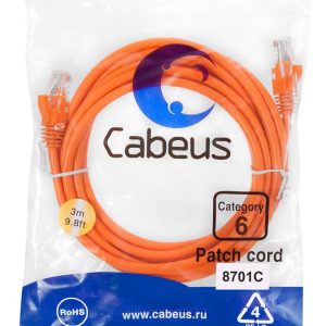 Патч-корд U/UTP кат.6 PC-UTP-RJ45-Cat.6-3m-OR 2xRJ45/8p8c неэкранир. PVC 3м оранж. Cabeus 8701c