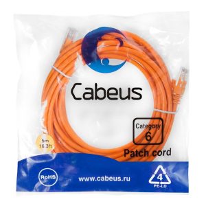 Патч-корд U/UTP кат.6 PC-UTP-RJ45-Cat.6-5m-OR 2xRJ45/8p8c неэкранир. PVC 5м оранж. Cabeus 8702c