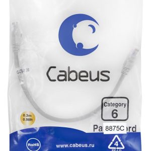Патч-корд U/UTP кат.6 PC-UTP-RJ45-Cat.6-0.3m-LSZH 2xRJ45/8p8c неэкранир. LSZH 0.3м сер. Cabeus 8875c