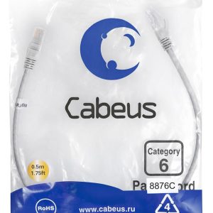 Патч-корд U/UTP кат.6 PC-UTP-RJ45-Cat.6-0.5m-LSZH 2xRJ45/8p8c неэкранир. LSZH 0.5м сер. Cabeus 8876c