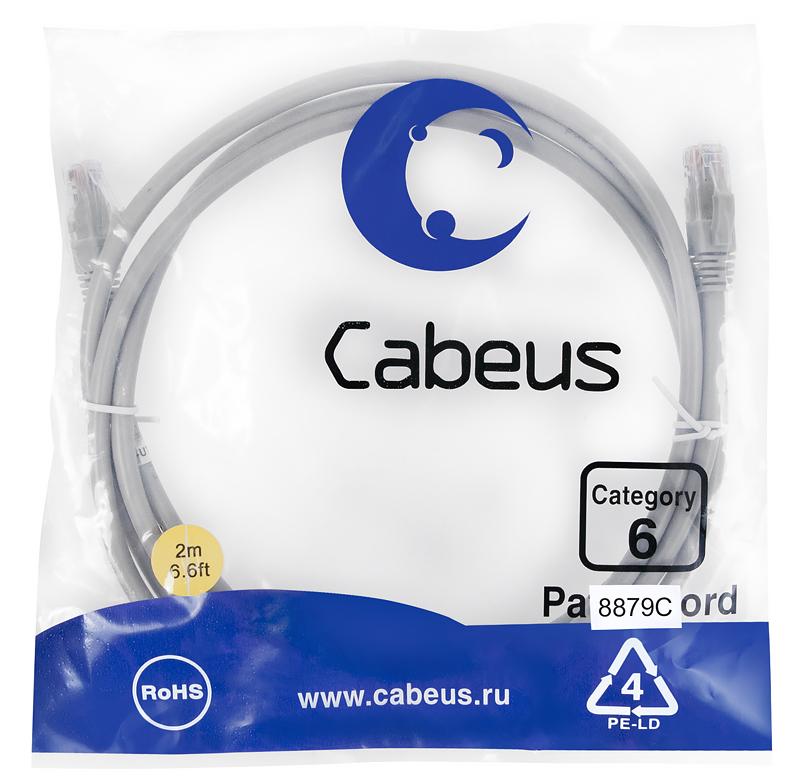 Патч-корд U/UTP кат.6 PC-UTP-RJ45-Cat.6-2m-LSZH 2xRJ45/8p8c неэкранир. LSZH 2м сер. Cabeus 8879c