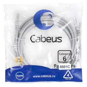 Патч-корд U/UTP кат.6 PC-UTP-RJ45-Cat.6-5m-LSZH 2xRJ45/8p8c неэкранир. LSZH 5м сер. Cabeus 8881c