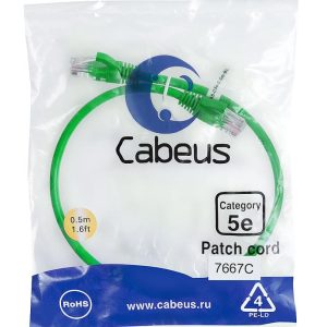 Патч-корд U/UTP кат.5E PC-UTP-RJ45-Cat.5e-0.5m-GN-LSZH 2xRJ45/8p8c неэкранир. LSZH 0.5м зел. Cabeus 9504c