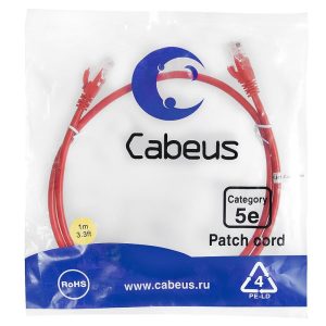 Патч-корд U/UTP кат.5E PC-UTP-RJ45-Cat.5e-1m-RD-LSZH 2xRJ45/8p8c неэкранир. LSZH 1м красн. Cabeus 9513c