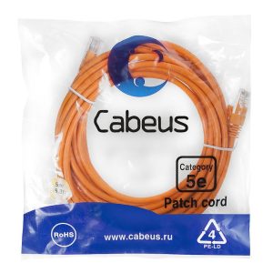 Патч-корд U/UTP кат.5E PC-UTP-RJ45-Cat.5e-5m-OR-LSZH 2xRJ45/8p8c неэкранир. LSZH 5м оранж. Cabeus 9525c