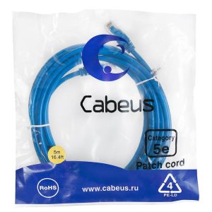 Патч-корд U/UTP кат.5E PC-UTP-RJ45-Cat.5e-5m-BL-LSZH 2xRJ45/8p8c неэкранир. LSZH 5м син. Cabeus 9533c
