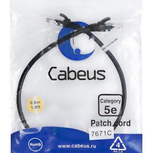 Патч-корд U/UTP кат.5E PC-UTP-RJ45-Cat.5e-0.5m-BK-LSZH 2xRJ45/8p8c неэкранир. LSZH 0.5м черн. Cabeus 9536c