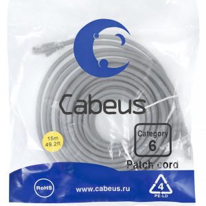Патч-корд U/UTP кат.6 PC-UTP-RJ45-Cat.6-15m-LSZH 2xRJ45/8p8c неэкранир. LSZH 15м сер. Cabeus 9595c