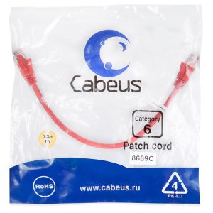 Патч-корд кат.6 U/UTP неэкранир. 2хRJ45/8p8c PVC PC-UTP-RJ45-Cat.6-0.3m-RD 0.3м красн. Cabeus 8689c