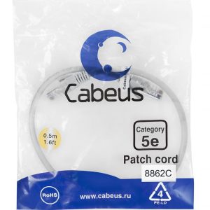 Патч-корд U/UTP кат.5E PC-UTP-RJ45-Cat.5e-0.5m-LSZH 2хRJ45/8p8c неэкранир. LSZH 0.5м сер. Cabeus 8862c