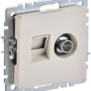 Розетка компьютерная + телевизионная 2-м Brite РТВ/РК12-БрКр RJ45 кат.5E + TV механизм беж. IEK BR-AK20-1-K10