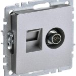 Розетка компьютерная + телевизионная 2-м Brite РТВ/РК12-БрА RJ45 кат.5E + TV механизм алюм. IEK BR-AK20-1-K47
