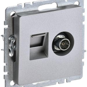 Розетка компьютерная + телевизионная 2-м Brite РТВ/РК12-БрА RJ45 кат.5E + TV механизм алюм. IEK BR-AK20-1-K47
