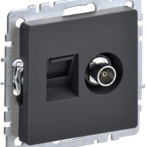 Розетка компьютерная + телевизионная 2-м BRITE РТВ/РК12-БрГ RJ45 кат.5E + TV механизм графит IEK BR-AK20-1-K53